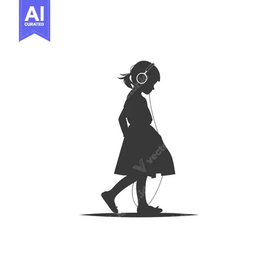 Popular premium asset: Silhouette of a girl walking while listening to music