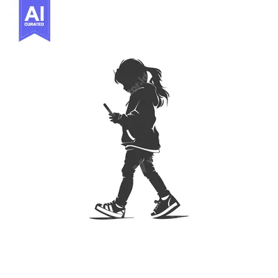 Premium design asset: Silhouette of a Girl Walking While Using a Smartphone