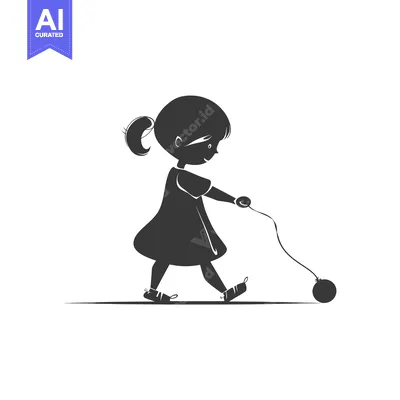 Aset desain premium: Silhouette of a Girl Walking with a Ball on a String