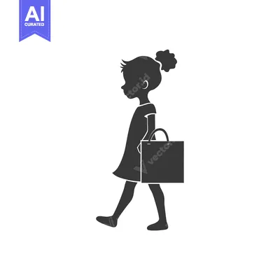 Silhouette of a Girl Walking with a Shopping Bag