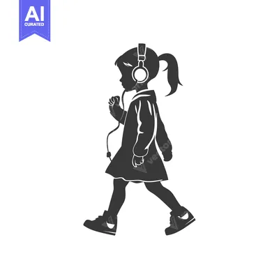 Aset premium populer: Silhouette of a girl walking with headphones on