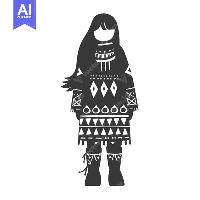 Popular premium asset: Silhouette of a Girl Wearing an Ornate Geometric Patterned Dress