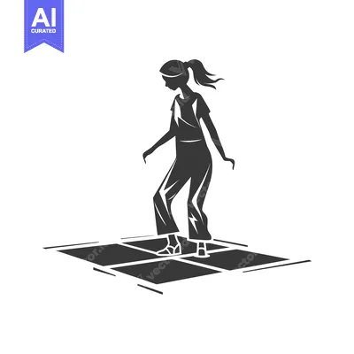 Premium design asset: Silhouette of a Girl with a Ponytail Standing on a Checkerboard Platfo