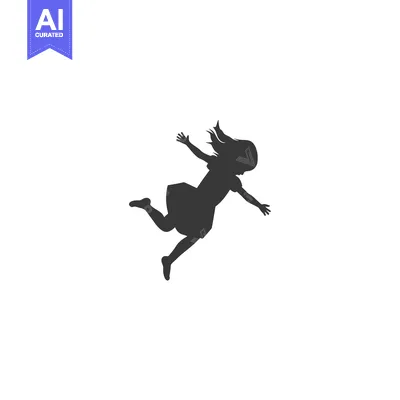 Silhouette of a girl with flowing hair, arms outstretched, in mid-air