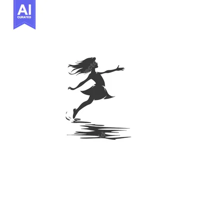 Aset desain premium: Silhouette of a girl with flowing hair leaping over water