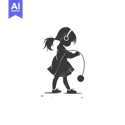 Premium design asset: Silhouette of a girl with headphones and a yo-yo