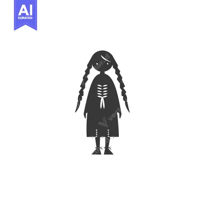 Aset premium populer: Silhouette of a girl with long braids wearing a dress with floral patt