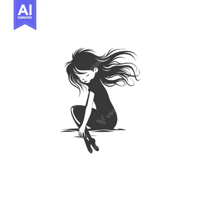 Aset premium populer: Silhouette of a Girl with Long Hair Blowing in the Wind