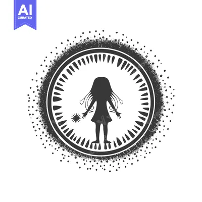 Aset desain premium: Silhouette of a Girl with Long Hair Standing in a Circle