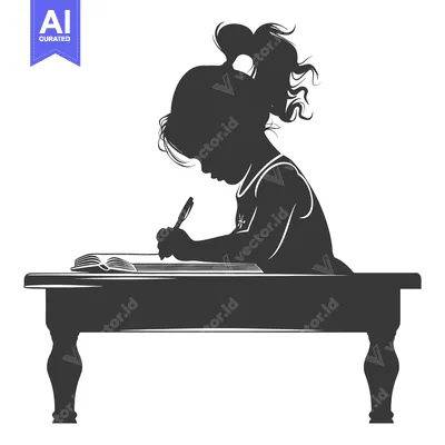 Silhouette of a Girl Writing at a Desk