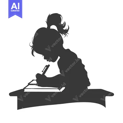 Aset premium populer: Silhouette of a Girl Writing at a Desk