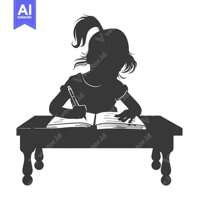 Aset premium populer: Silhouette of a Girl Writing in a Notebook