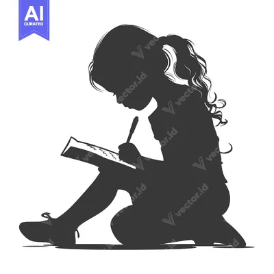Aset desain premium: Silhouette of a girl writing in a notebook