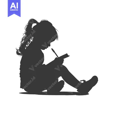 Aset desain premium: Silhouette of a girl writing in a notebook