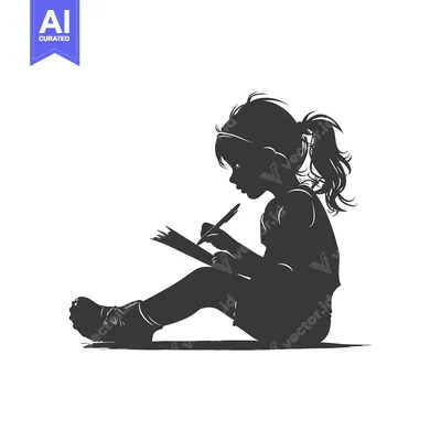 Aset premium populer: Silhouette of a girl writing in a notebook