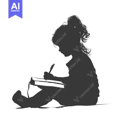 Aset desain premium: Silhouette of a girl writing in a notebook