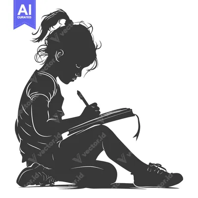 Aset premium populer: Silhouette of a Girl Writing in a Notebook
