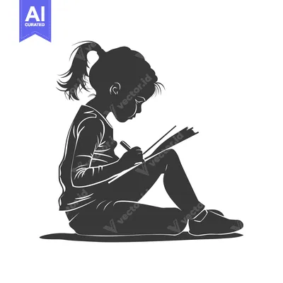 Aset desain premium: Silhouette of a Girl Writing in a Notebook
