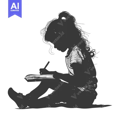 Aset premium populer: Silhouette of a Girl Writing in a Notebook
