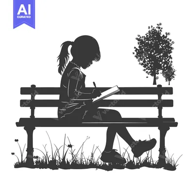 Aset premium populer: Silhouette of a Girl Writing in a Notebook on a Bench