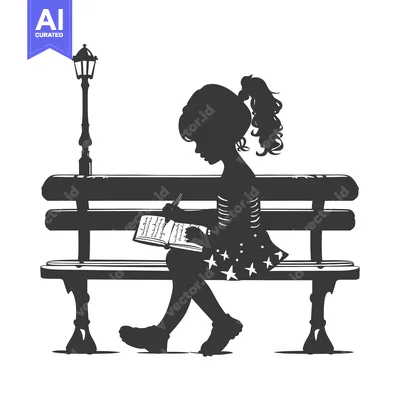 Aset premium populer: Silhouette of a Girl Writing in a Notebook on a Bench
