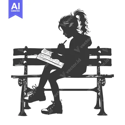 Popular premium asset: Silhouette of a Girl Writing in a Notebook on a Bench