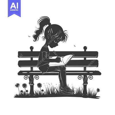 Silhouette of a Girl Writing in a Notebook on a Bench