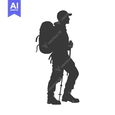 Premium design asset: Silhouette of a hiker with a backpack and trekking poles