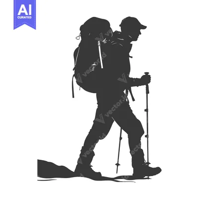 Aset premium populer: Silhouette of a hiker with a backpack and trekking poles