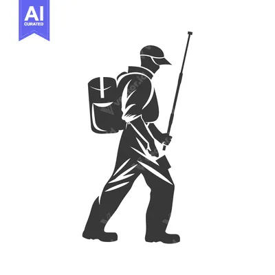 Popular premium asset: Silhouette of a hiker with a backpack and walking stick