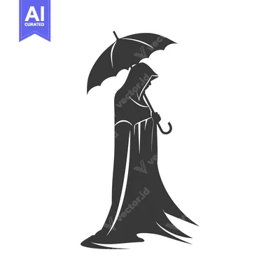 Aset premium populer: Silhouette of a hooded figure holding an umbrella