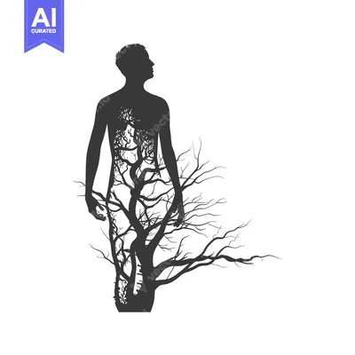 Aset premium populer: Silhouette of a Human Form Overlapping a Tree