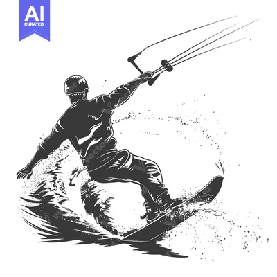 Aset desain premium: Silhouette of a Kitesurfer Jumping on a Wave