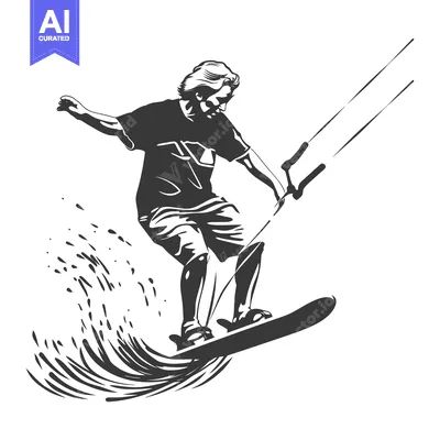Aset premium populer: Silhouette of a Kitesurfer Mid-Air on a Board