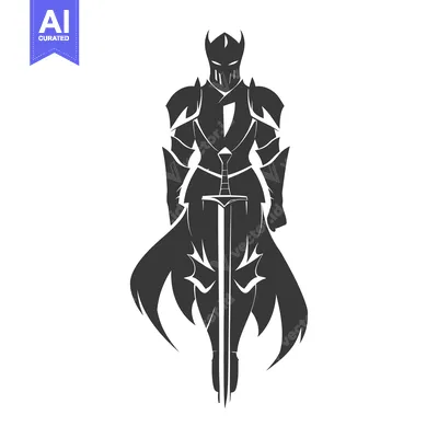 Aset desain premium: Silhouette of a Knight in Full Armor Holding a Sword