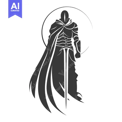 Aset premium populer: Silhouette of a Knight with a Sword and a Cape in Front of the Moon