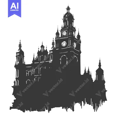 Silhouette of a Large Building with Clock Towers