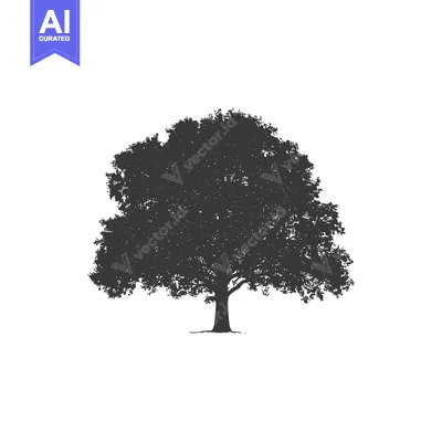 Premium design asset: Silhouette of a large deciduous tree with thick canopy