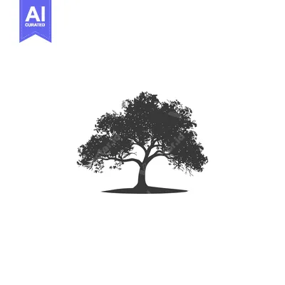 Aset desain premium: Silhouette of a large, leafy tree with a thick trunk
