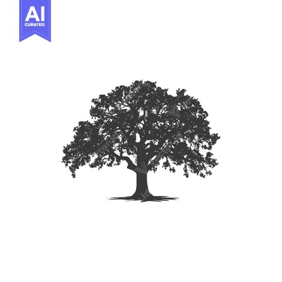 Aset premium populer: Silhouette of a large, spreading tree with thick branches and leaves