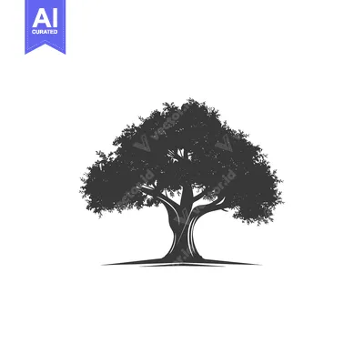 Premium design asset: Silhouette of a Large Tree with Thick Trunk and Dense Canopy