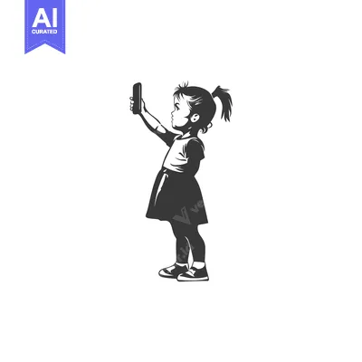 Silhouette of a Little Girl Taking a Selfie with a Smartphone