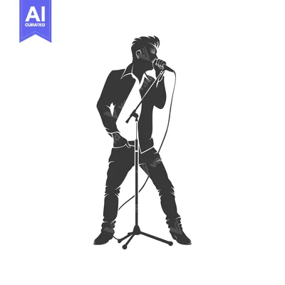 Aset desain premium: Silhouette of a male singer holding a microphone