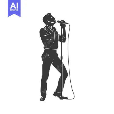 Aset desain premium: Silhouette of a Male Singer Holding a Microphone