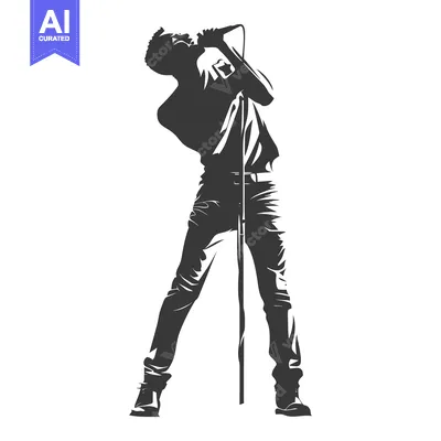 Aset premium populer: Silhouette of a Male Singer Performing with a Microphone