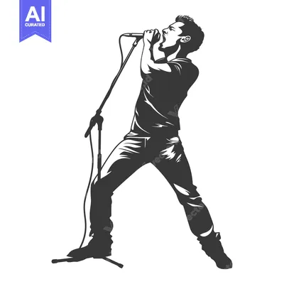 Aset desain premium: Silhouette of a Male Singer Performing with a Microphone