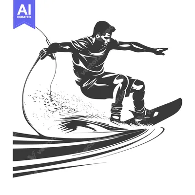 Popular premium asset: Silhouette of a Male Snowboarder Riding a Wave