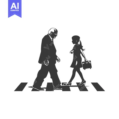 Aset desain premium: Silhouette of a man and woman crossing a crosswalk