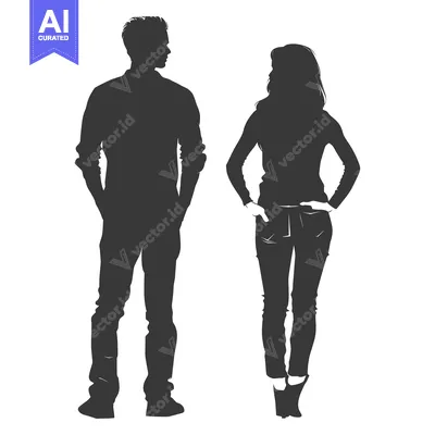 Premium design asset: Silhouette of a Man and Woman Standing Back to Back