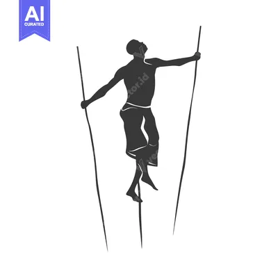 Aset desain premium: Silhouette of a Man Balancing on Tall Sticks